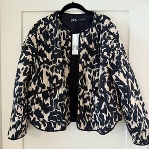 Zara Black and White Animal Print Women's Jacket SZ M NWT